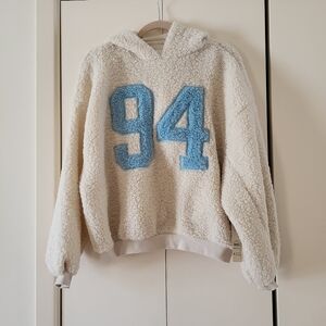 No Boundaries Embroidered Plush Pullover Hoodie Womens Size Medium  8-10 Beige